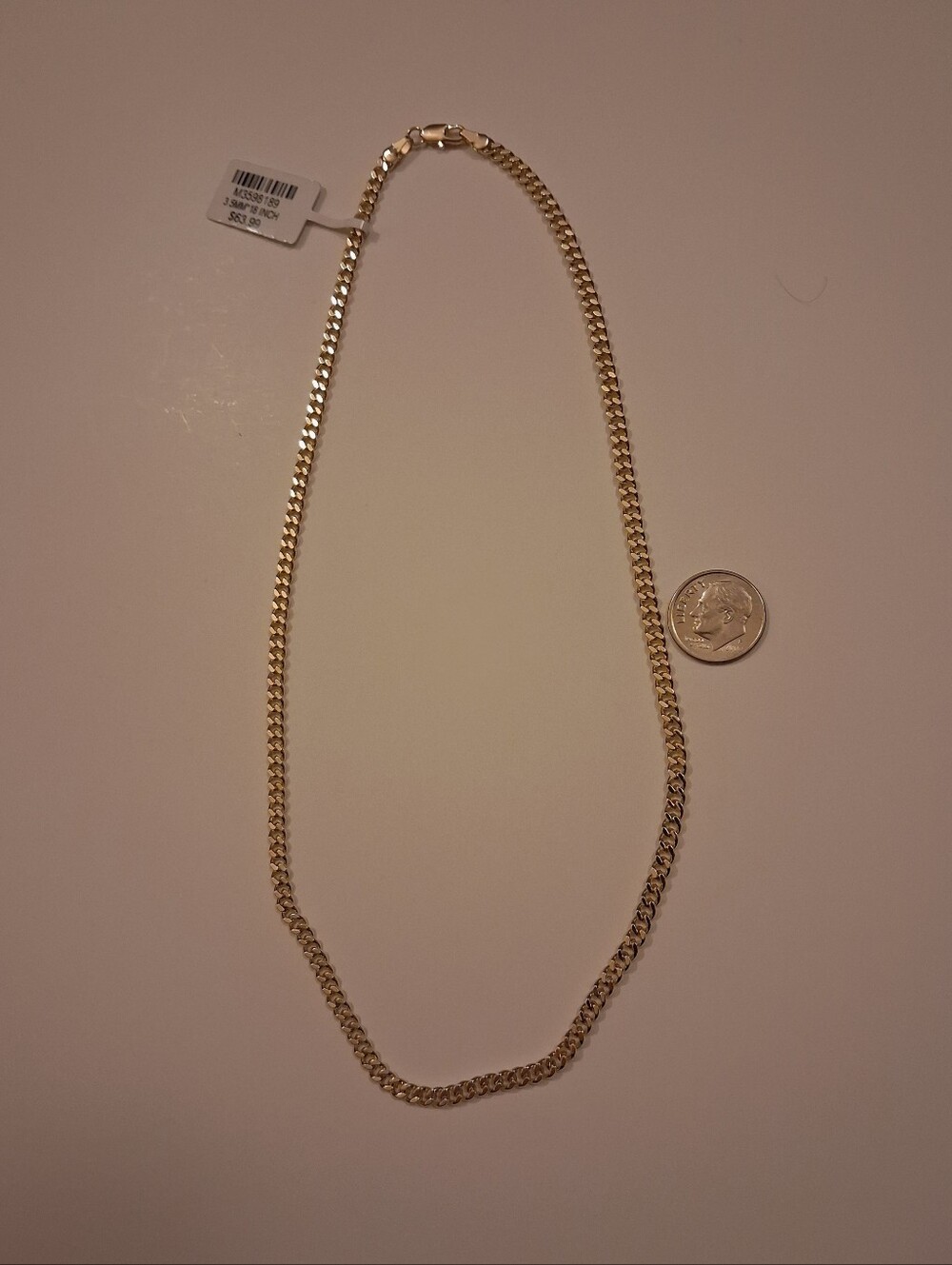 14K GOLD FILLED 18 INCH 3.5MM CUBAN LINK NECKLACE. BRAND NEW WITH TAGS. #11